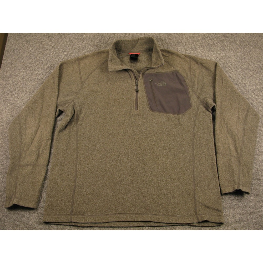 The North Face Mens Large Green Quarter Zip Fleece Pullover Chest Pocket 2175